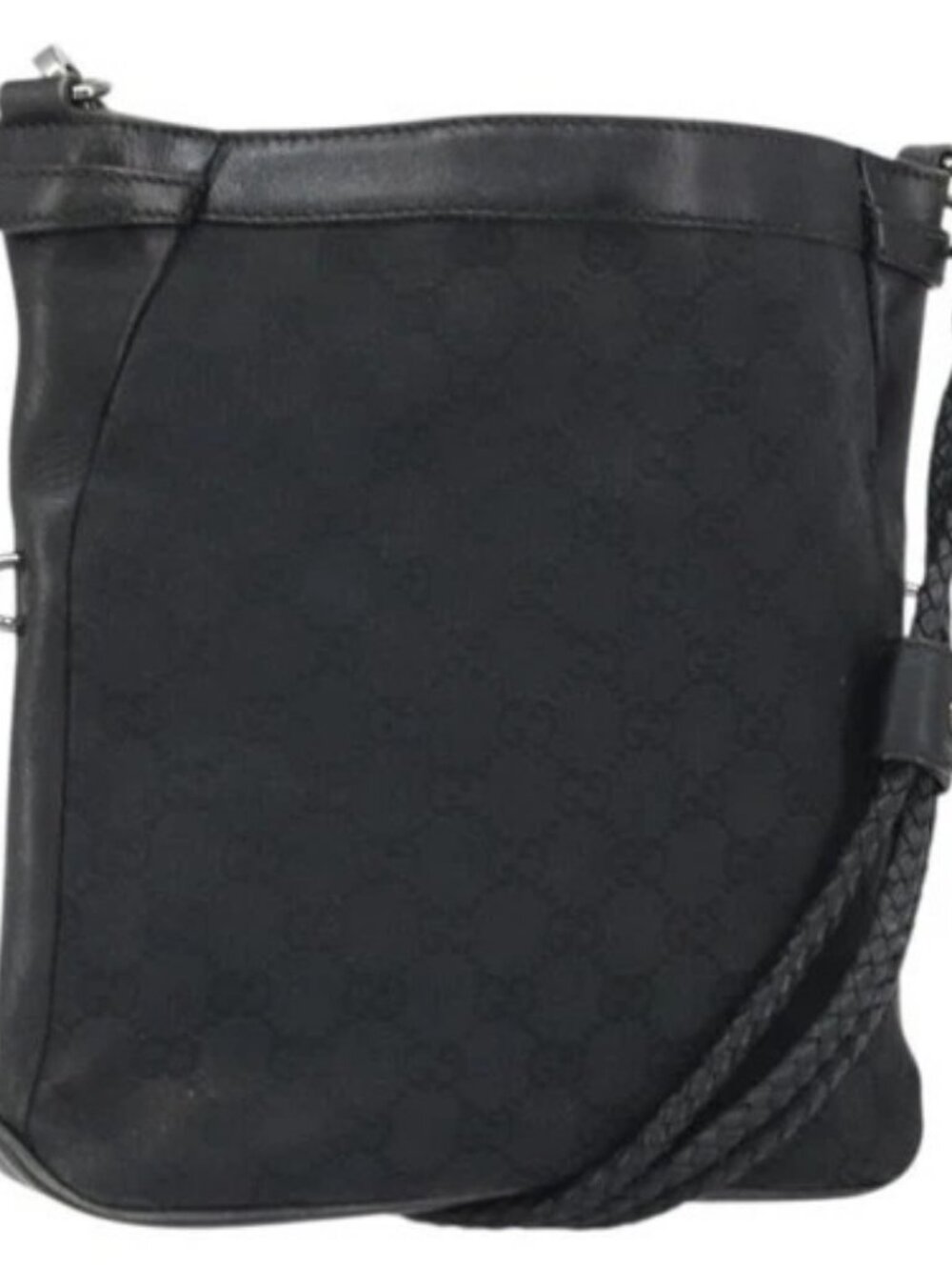 GUCCI GG Canvas Shoulder Bag Black Silver 109106 Auth gh1665